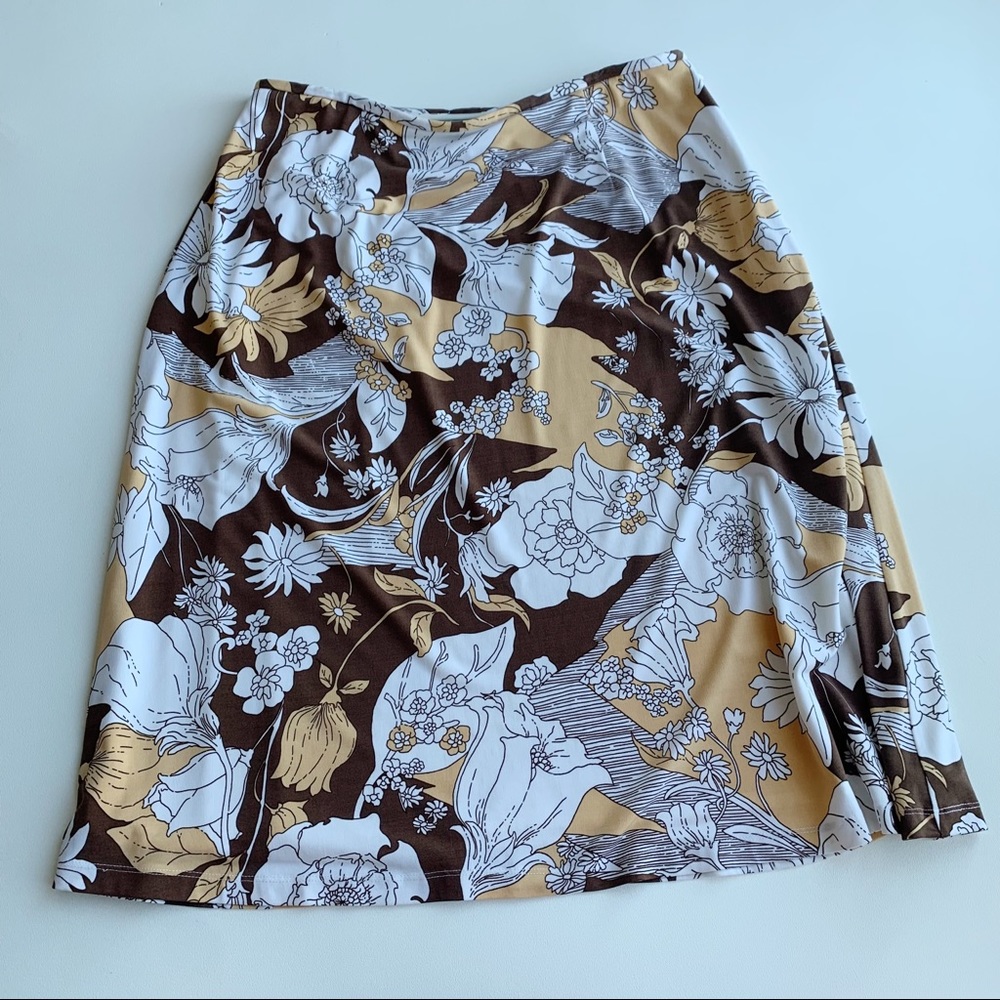 Pendleton Floral Vintage Skirt Size 12 Brown Cream Yellow